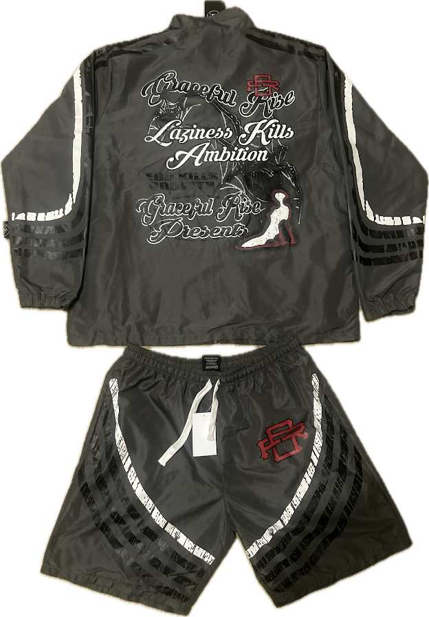 Black/Red Long Sleeve short track set