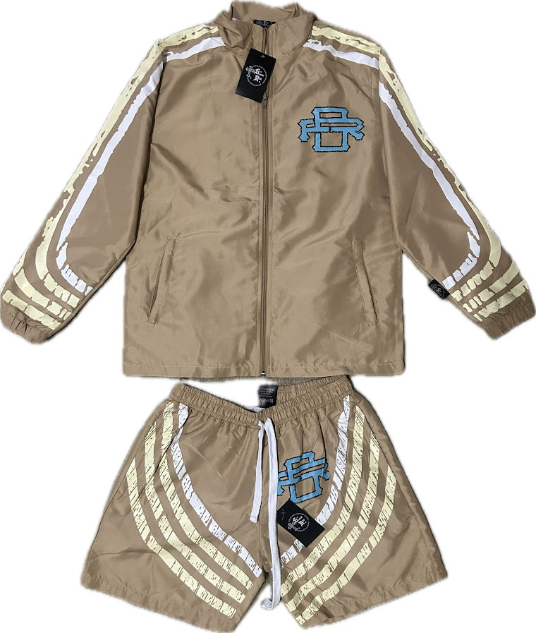 Tan/Legend Blue Long Sleeve short track set