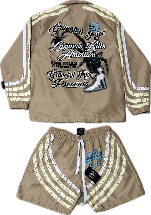 Tan/Legend Blue Long Sleeve short track set